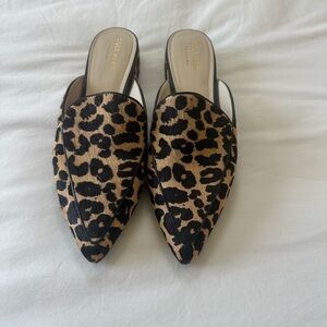 Cole Haan Black and Tan Leopard Print Mules